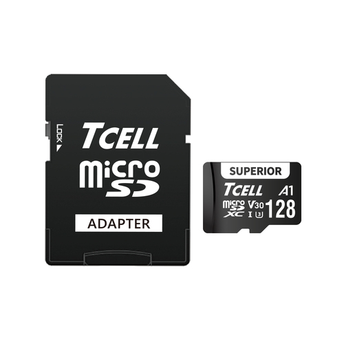 TCELL Superior 128GB Micro SD Card with Adapter - MicroSDXC A1 USH-I U3 V30  |PRODUCT|Memory Cards